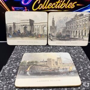 Vintage London Landmarks Coaster Set 3pc Somerset House Hyde Park Lambeth Palace